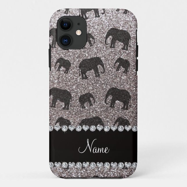 Personalized name silver glitter elephants Case-Mate iPhone case (Back)