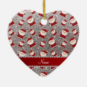 Personalized name silver glitter santas ceramic ornament