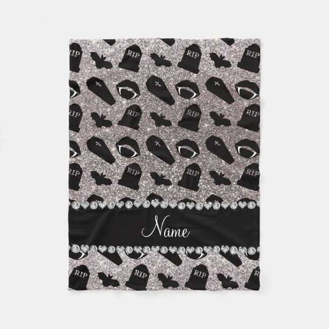 Personalized name silver glitter vampire fleece blanket (Front)