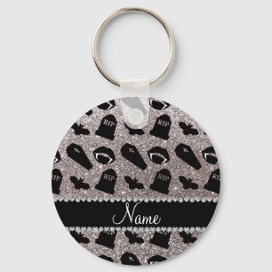 Personalized name silver glitter vampire keychain