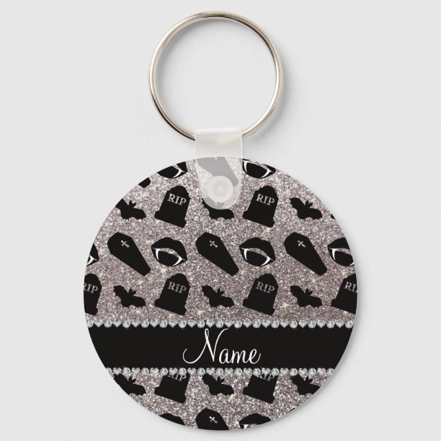 Personalized name silver glitter vampire keychain (Front)