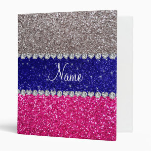Personalized name silver hot pink glitter binder