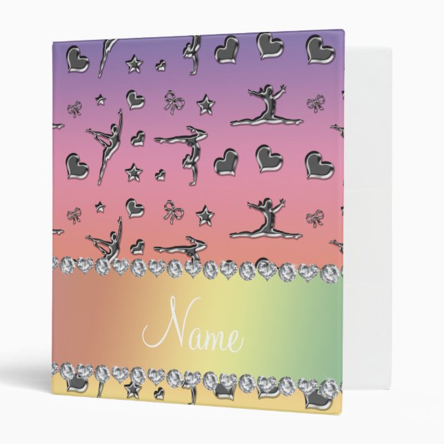 Personalized name silver pastel rainbow gymnastics binder (Front/Inside)