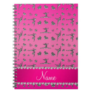 Personalized name silver pink gymnastics notebook