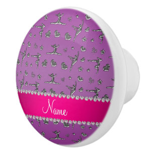 Personalized name silver purple gymnastics ceramic knob