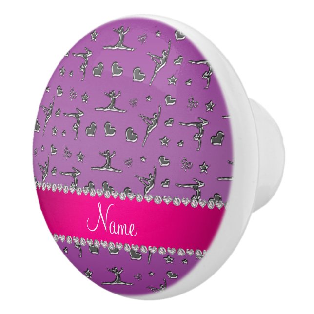 Personalized name silver purple gymnastics ceramic knob (Right)