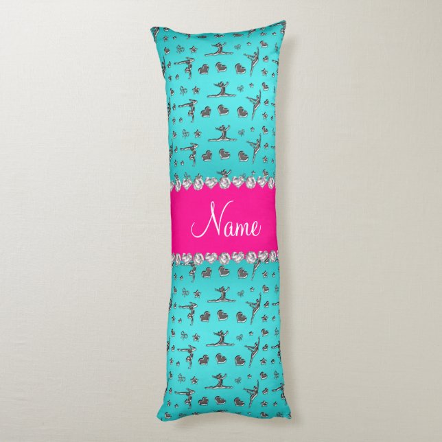Personalized name silver turquoise gymnastics body pillow (Back (Vertical))