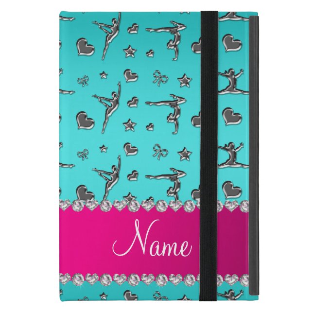 Personalized name silver turquoise gymnastics iPad mini case (Front Closed)
