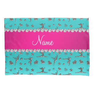 Personalized name silver turquoise gymnastics pillowcase