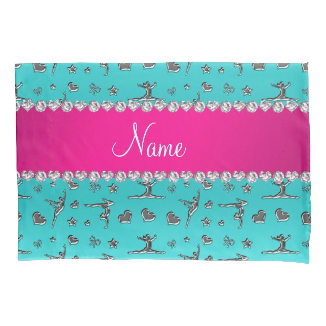 Personalized name silver turquoise gymnastics pillowcase (Front)