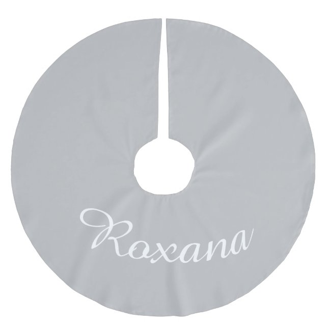 Personalized Name Silver Xmas Holiday Christmas Brushed Polyester Tree Skirt (Front)