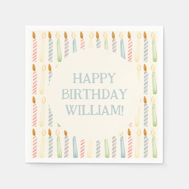Personalized Name Simple Birthday Candles Party Napkin (Front)