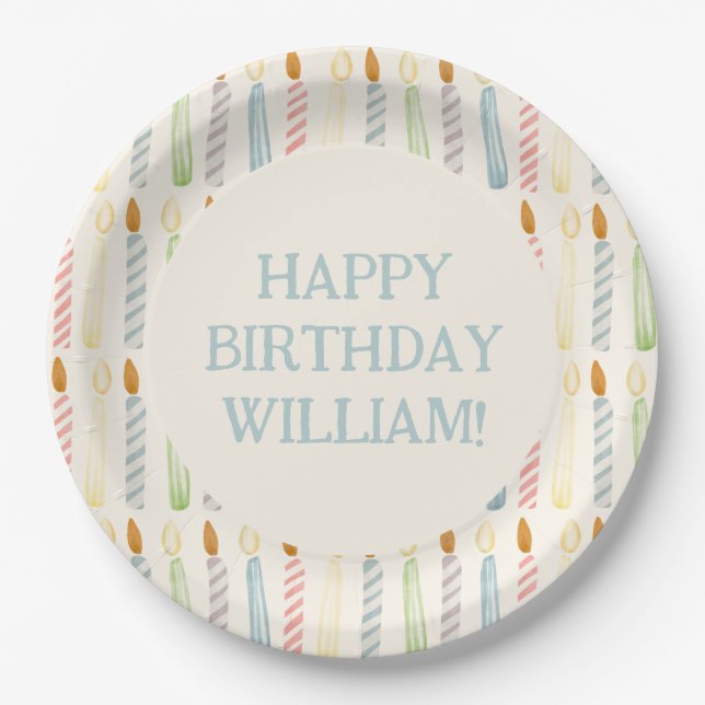 Personalized Name Simple Birthday Candles Party Paper Plate (Front)