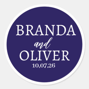 Personalized Name Simple Cute Dark Blue Wedding Classic Round Sticker