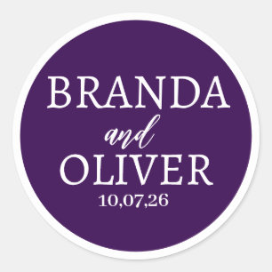Personalized Name Simple Cute Dark Purple Wedding Classic Round Sticker