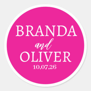Personalized Name Simple Cute Hot Pink Wedding Classic Round Sticker