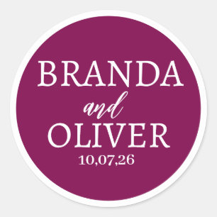 Personalized Name Simple Cute Wine Colour Wedding Classic Round Sticker