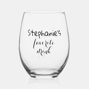 Personalized Name Simple Favourite Drink Chic Stemless Wine Glass