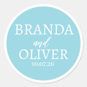 Personalized Name Simple light Blue Colour Wedding Classic Round Sticker