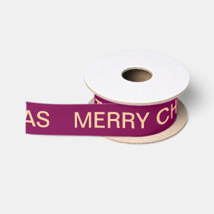 Personalized Name Simple Merry Christmas Wine Satin Ribbon