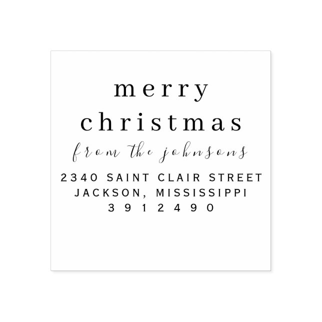 Personalized Name simple Modern Merry Christmas Rubber Stamp (Imprint)