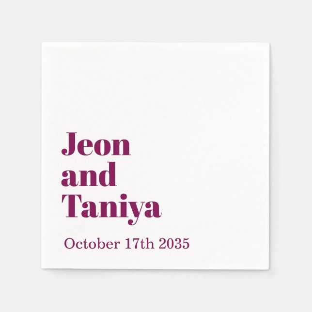 Personalized Name Simple Modern MInimal Wedding  Napkin (Front)