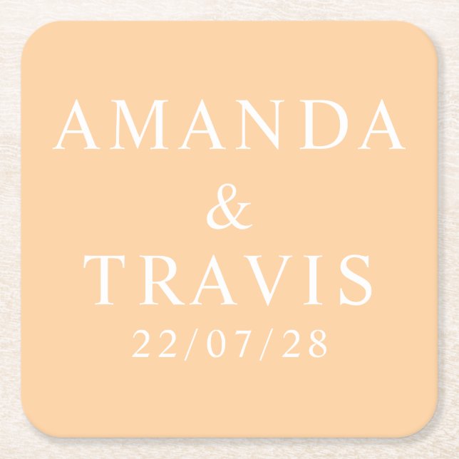 Personalized Name Simple Modern Minimal Wedding  Square Paper Coaster (Front)