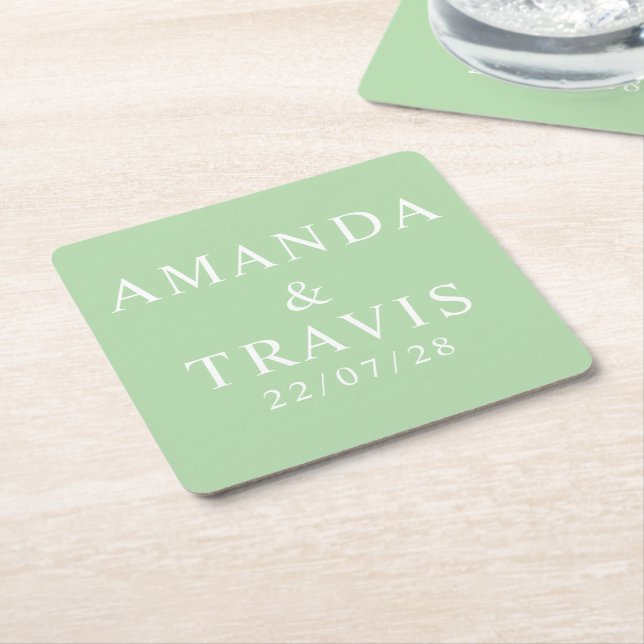 Personalized Name Simple Modern Minimal Wedding  Square Paper Coaster (Angled)