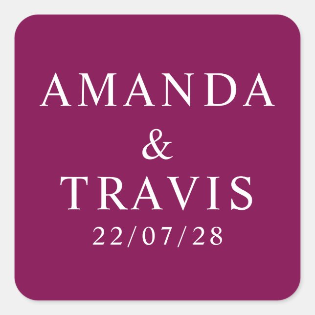 Personalized Name Simple Modern Minimal Wedding   Square Sticker (Front)