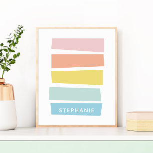 Personalized Name Simple Modern Pastel Shapes Poster