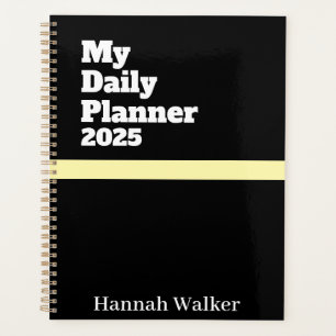 Personalized Name Simple Modern Stylish 2025 Black Planner