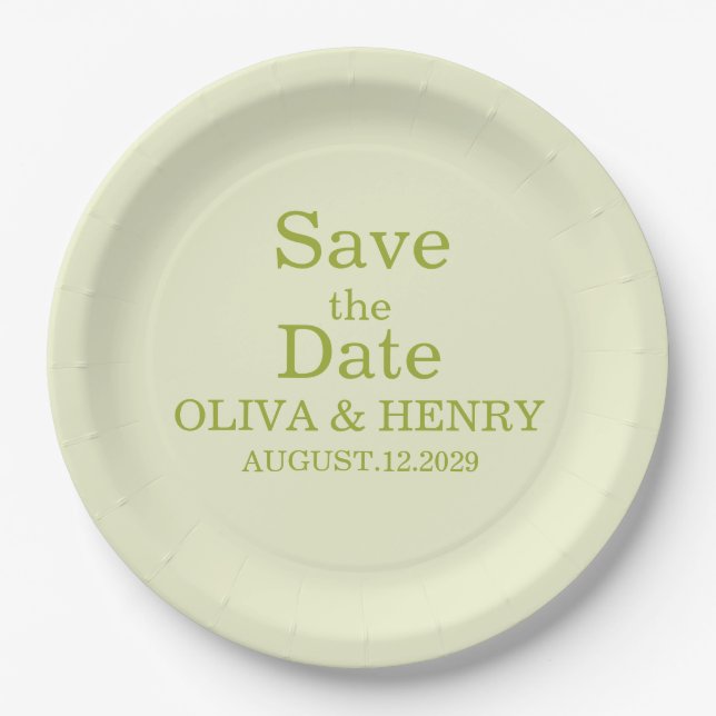 PERSONALIZED NAME SIMPLE STYLISH SAVE THE DATE PAPER PLATE (Front)