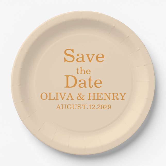 PERSONALIZED NAME SIMPLE STYLISH SAVE THE DATE PAPER PLATE (Front)