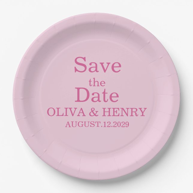 PERSONALIZED NAME SIMPLE STYLISH SAVE THE DATE PAPER PLATE (Front)