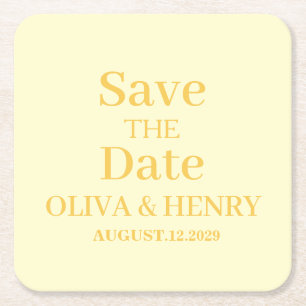 PERSONALIZED NAME SIMPLE STYLISH SAVE THE DATE SQUARE PAPER COASTER