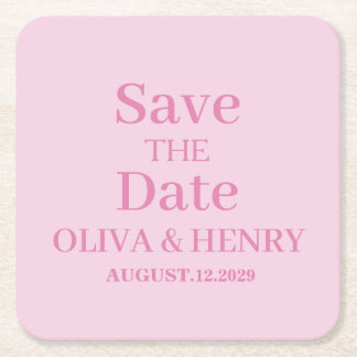 PERSONALIZED NAME SIMPLE STYLISH SAVE THE DATE SQUARE PAPER COASTER