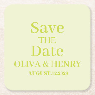 PERSONALIZED NAME SIMPLE STYLISH SAVE THE DATE SQUARE PAPER COASTER