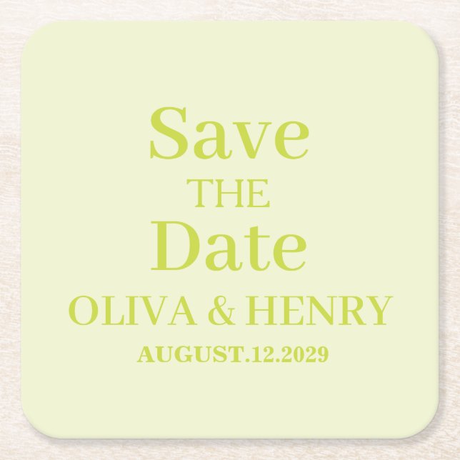 PERSONALIZED NAME SIMPLE STYLISH SAVE THE DATE SQUARE PAPER COASTER (Front)