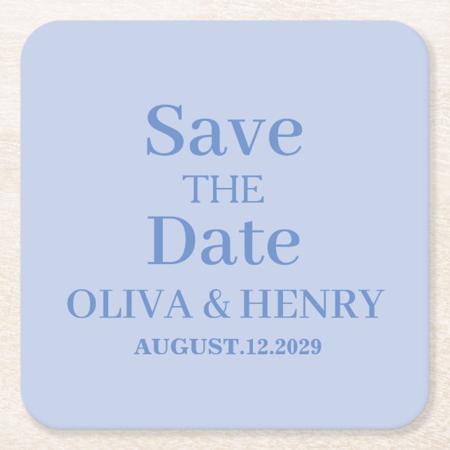 PERSONALIZED NAME SIMPLE STYLISH SAVE THE DATE SQUARE PAPER COASTER (Front)