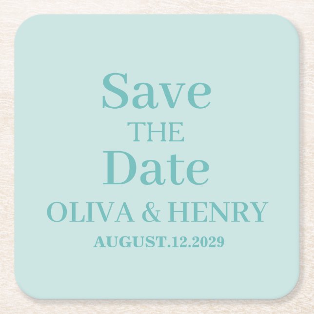 PERSONALIZED NAME SIMPLE STYLISH SAVE THE DATE SQUARE PAPER COASTER (Front)