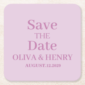 PERSONALIZED NAME SIMPLE STYLISH SAVE THE DATE SQUARE PAPER COASTER