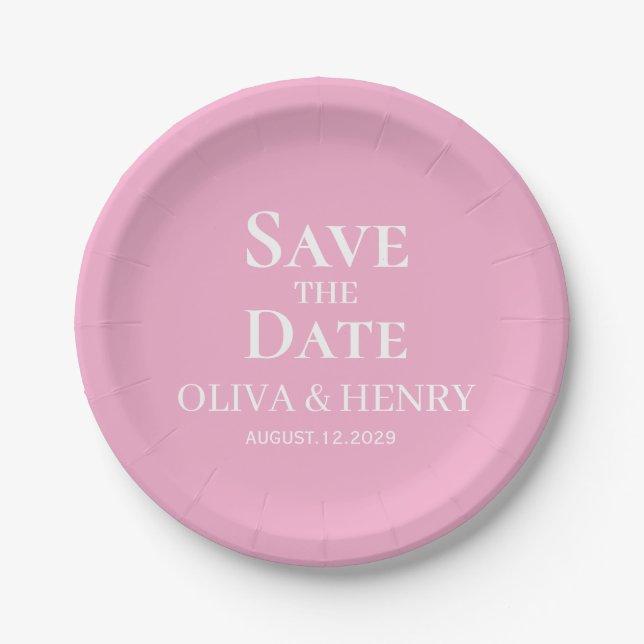 PERSONALIZED NAME SIMPLE STYLISH SAVE THE DATES PAPER PLATE (Front)