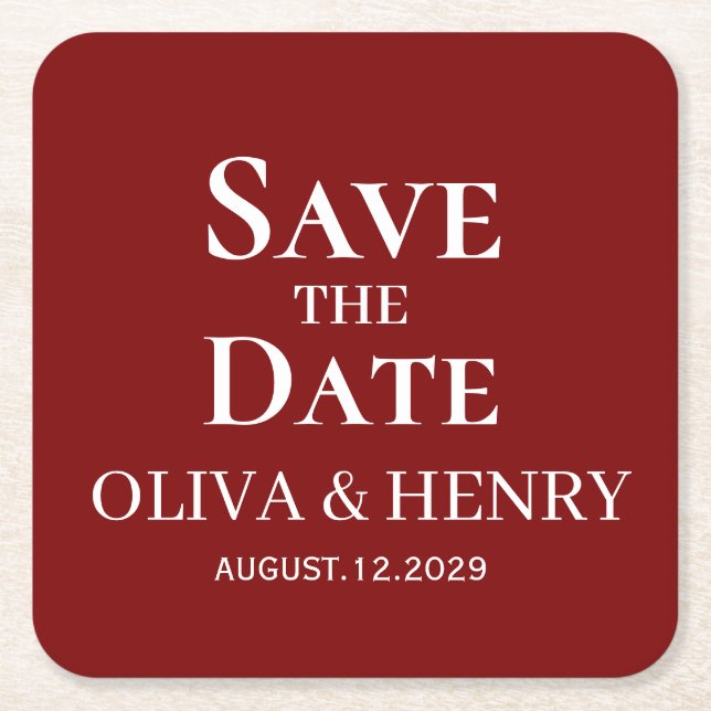PERSONALIZED NAME SIMPLE STYLISH SAVE THE DATES SQUARE PAPER COASTER (Front)