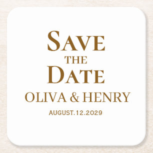 PERSONALIZED NAME SIMPLE STYLISH SAVE THE DATES SQUARE PAPER COASTER