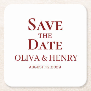 PERSONALIZED NAME SIMPLE STYLISH SAVE THE DATES SQUARE PAPER COASTER