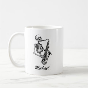 Personalized Name Skeleton Saxophone Music Lover Coffee Mug