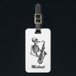 Personalized Name Skeleton Saxophone Music Lover Luggage Tag<br><div class="desc">Personalized Name Skeleton Saxophone Music Lover Luggage Tag</div>