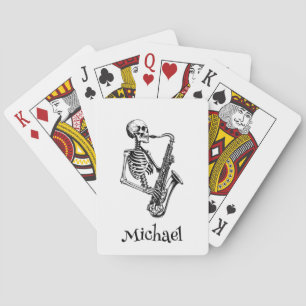 Personalized Name Skeleton Saxophone Music Lover Playing Cards