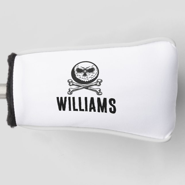 Personalized Name Skull Golf Ball And Crossbones Head Cover (Front)