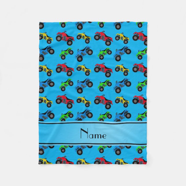 Personalized name sky blue atv pattern fleece blanket (Front)
